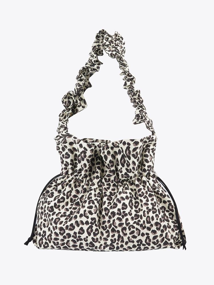 A By A 22 Leopard Print Peddler Bucket Eco Shirred Bag Ivory