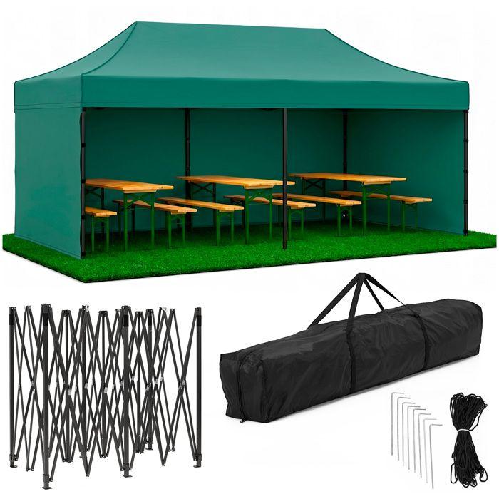 Klapbare Partytent - Springos - GP0007 - 3x6 M - Corrosiebestendig Staal - Waterafstotend Polyester 420D Groen