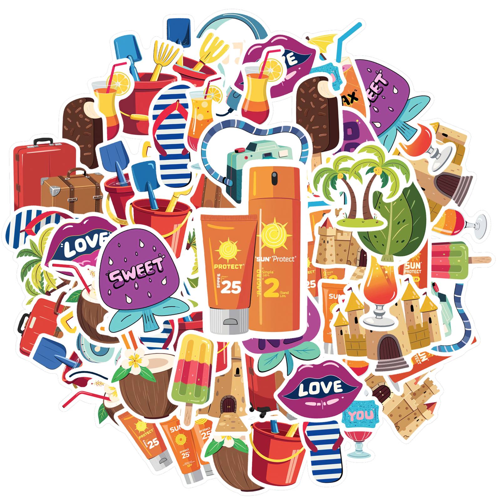 35pcs-50pcs Cartoon Vacation Stickers Cute Fun Summer Stickers DIY Stickers For Guitar DIY Skateboard Laptop Luggage Decor