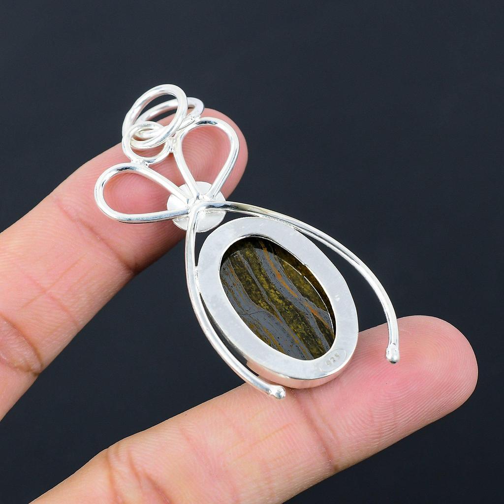 Easter Sale Sterling Silver Iron Tiger Eye Gemstone Engagement Pendant Jewelry
