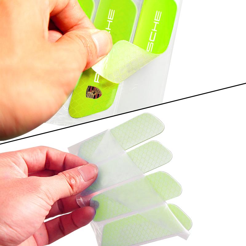 4PCS Car Door Safety Warning Reflective Mark Sticker Emblem For Porsche Boxster Cayenne Panamera Macan Cayman 911 918 996 917