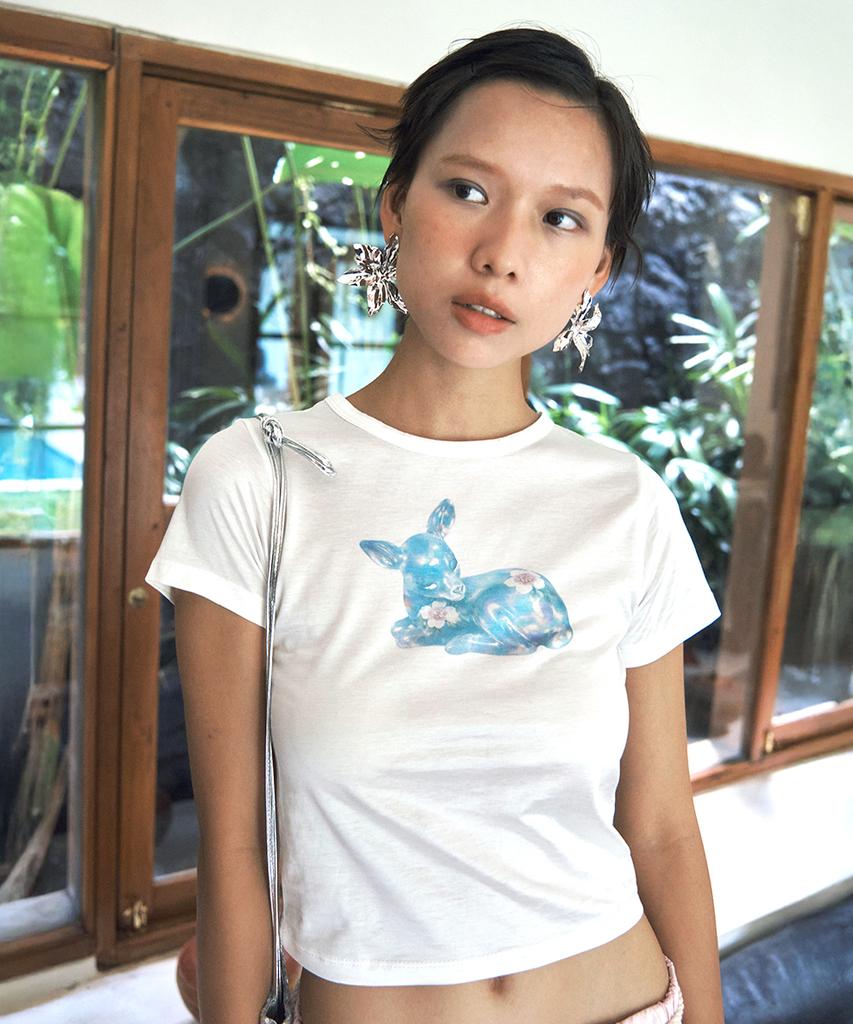 CENTAUR.KR Bambi Half Sleeve Crop T-Shirt_White