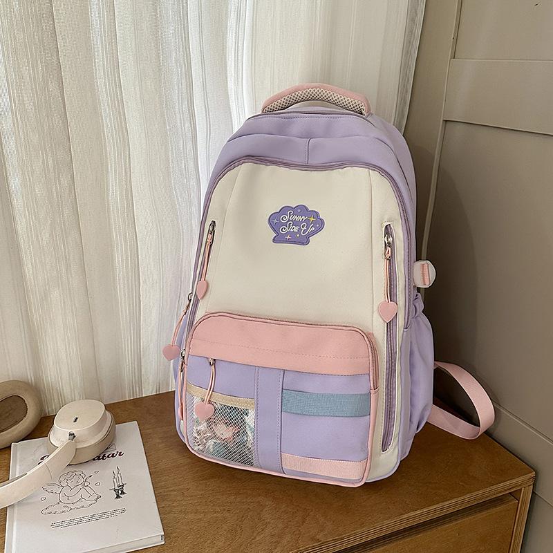 

Новый высококачественный, свежий и милый рюкзак с контрастной цветной вставкой для колледжа, легкий рюкзак для учеников средней школы