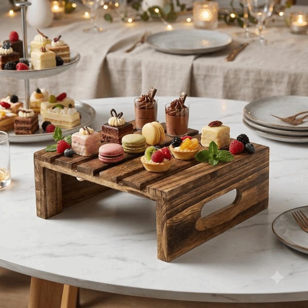 Massivholz Kuchenständer Rustikaler Lebensmittel-Display-Ständer Dim Sum Ständer Cupcake-Display-Erhöhung Charcuterie