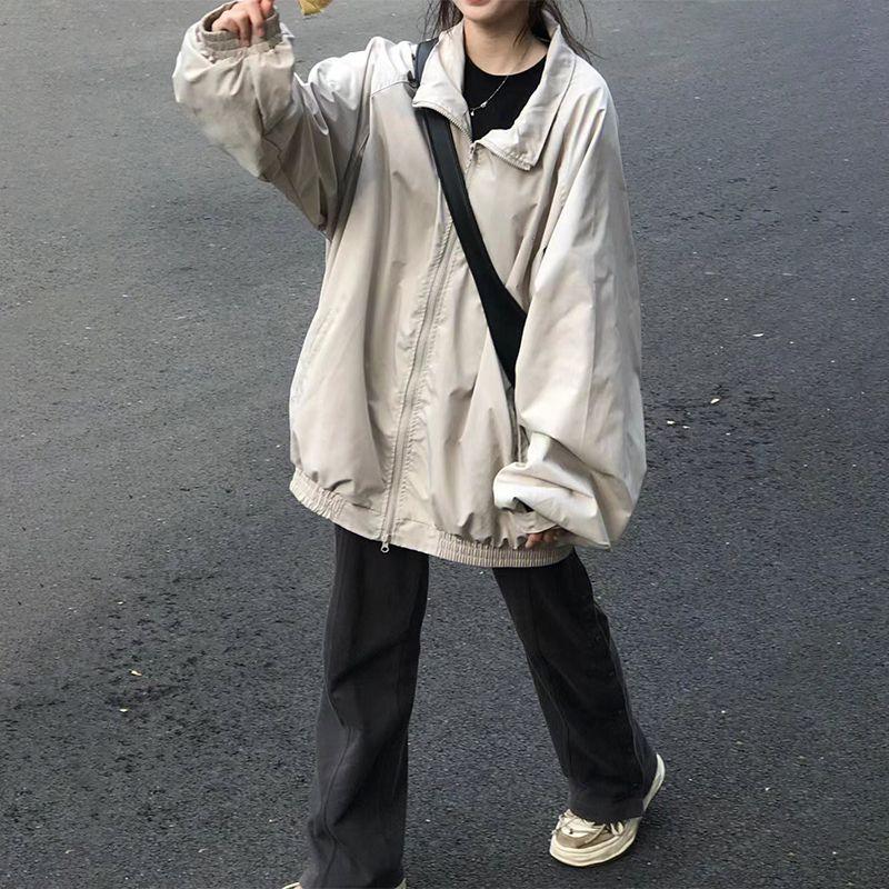 

Куртки женские новые осенние свободные чистые верхние одежды крутые студенческие модные унисекс студенческие универсальные базовые винтажные пальто Harajuku BF XL бежевый