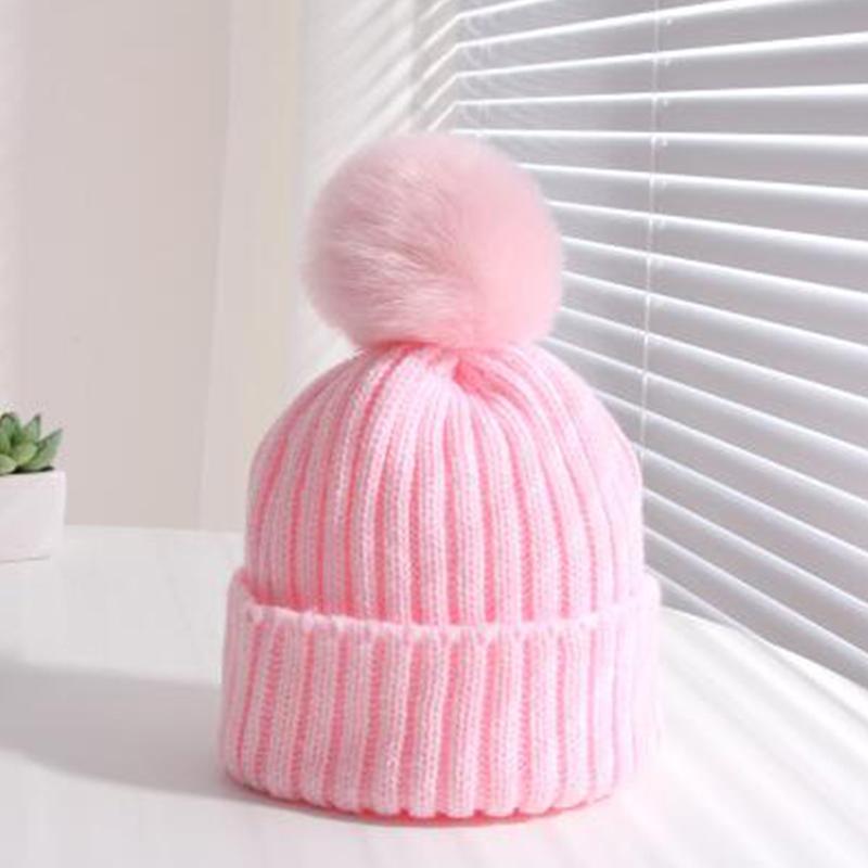 Winter Pompom Baby Beanie Cap Thicken Warm Woolen Knitted Hat for Kids Boy Girl Solid Color Crochet Hats