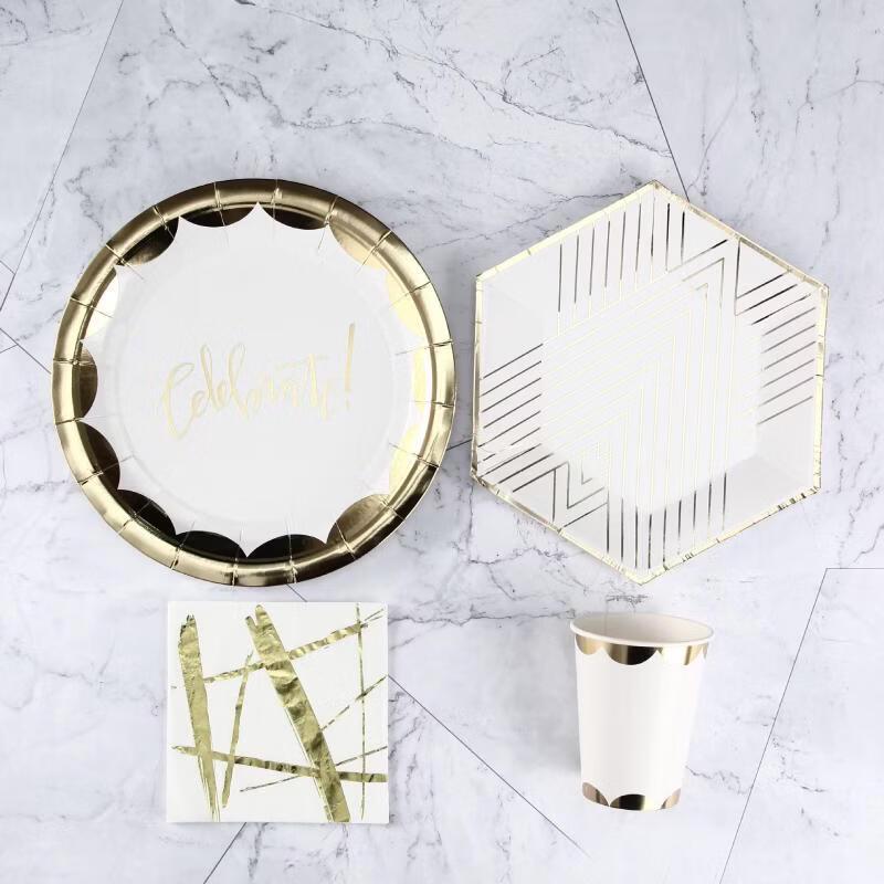 OIMG Gold Letter Party Paper Tableware Set