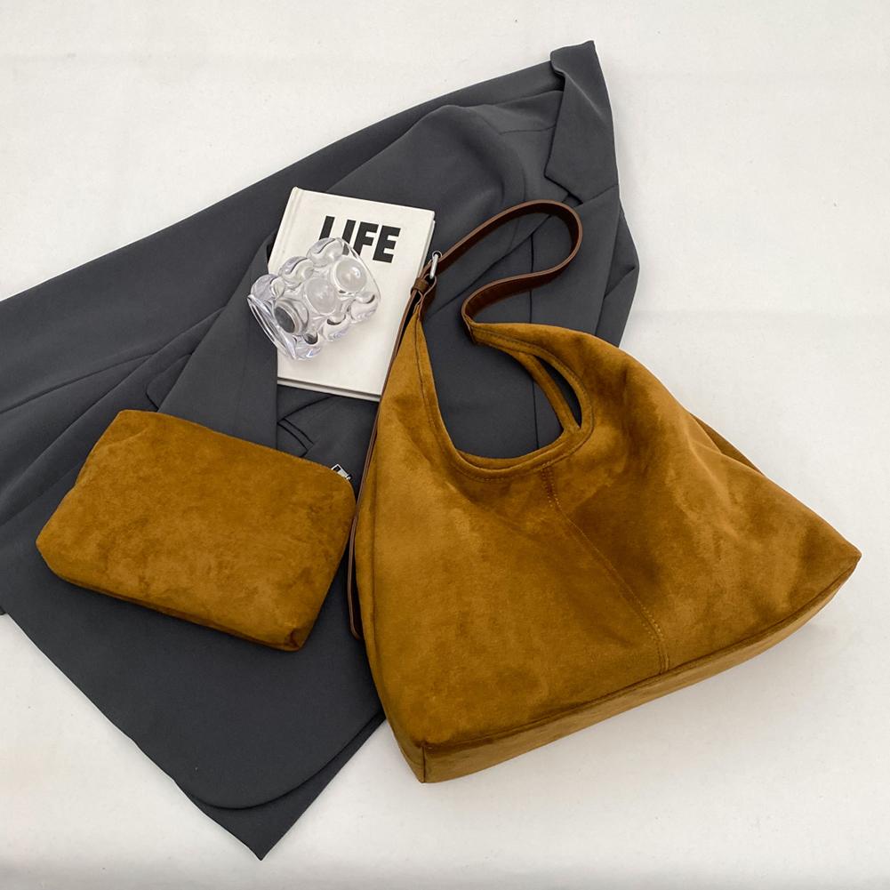 Women Suede Shoulder Bag Stylish Crossbody Bag Large Capacity Casual Tote Purse Solid Color Adjustable Strap Daily Commuting Bag