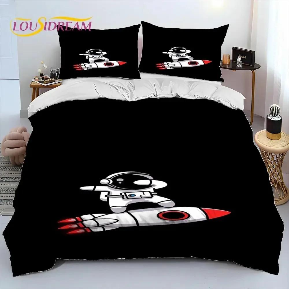 Astronaut Space Cartoon Comforter Bedding Set,Duvet Cover Bed Set Quilt Cover Pillowcase,King Queen Size Bedding Set for Child