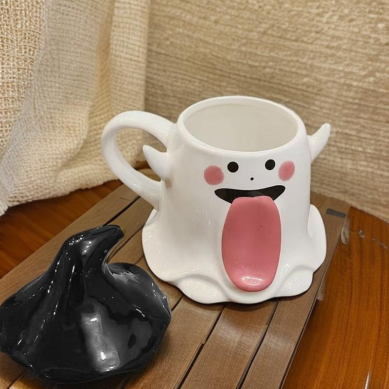 Funny ceramic cup with lid Halloween trend personalized coffee drinking cup birthday gift for male and female couples