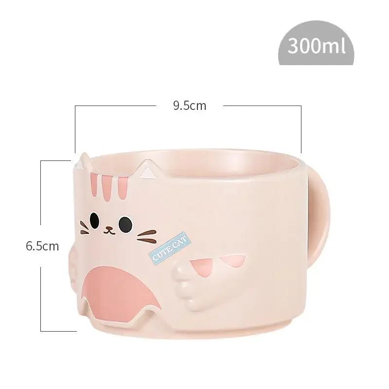 Cartoon Cat s Ear Cup Ceramics 300ML Stacked Cup Stackable Water Goblet Creative Mug Copper Cups with Handle Ceramic Mug 301-400ml розовый