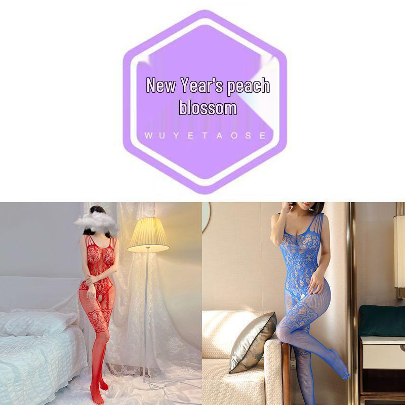 Červený Zvěrokruh Sexy Bez Ramínek Síťovaný Body s Otevřeným Rozkrokem & Odnímatelnými Síťovanými Punčochami
