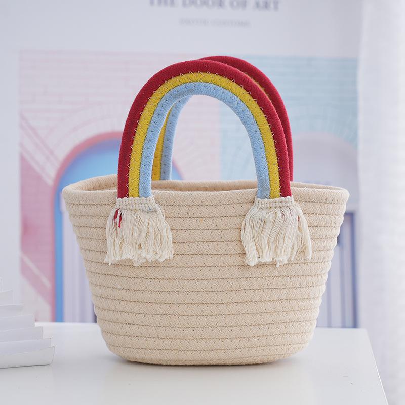 Rainbow Woven Cotton Rope Handbag - Fresh, Simple, Sweet Travel Tote