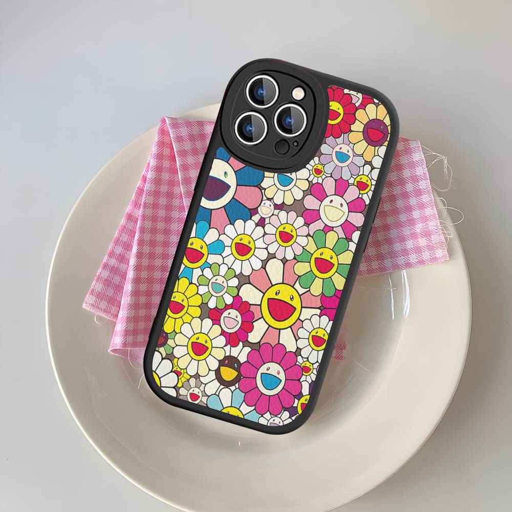 T-Takashi Flower M-Murakami Silicone Phone Case For IPhone 16 15 14 13 12 11 Pro Max Mini Leather Soft Cover