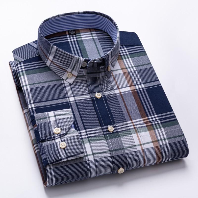 New Size S -7XL Blue Men Shirt Long Sleeve 100% Cotton Oxford Soft Comfortable Regular Fit Quality Business Man Casual Shirts