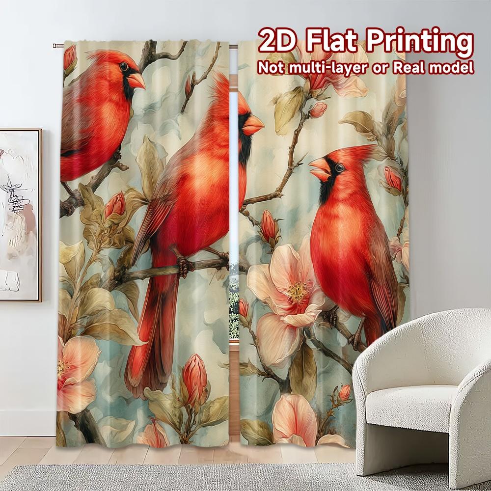 Set Of 2 Flat Printing Jit Curtains Without Rod Cardinal Blossoms Popular Fashionable Durable Polyester Curtain