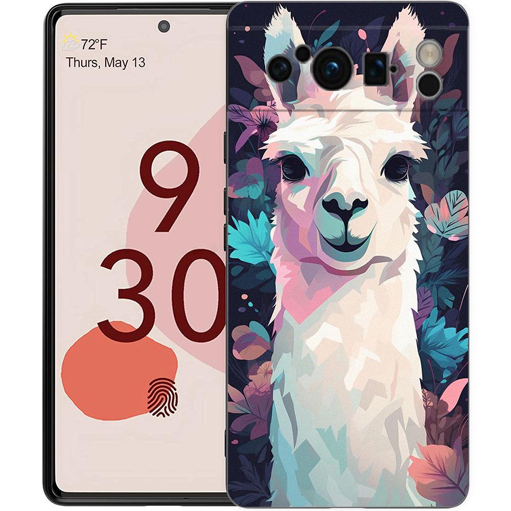 Kawaii Alpaca lovely Phone Case For Google pixel 9 8 7 6 Pro 8A 6A 7A 5G Silicone Shockproof Black Cover Fundas