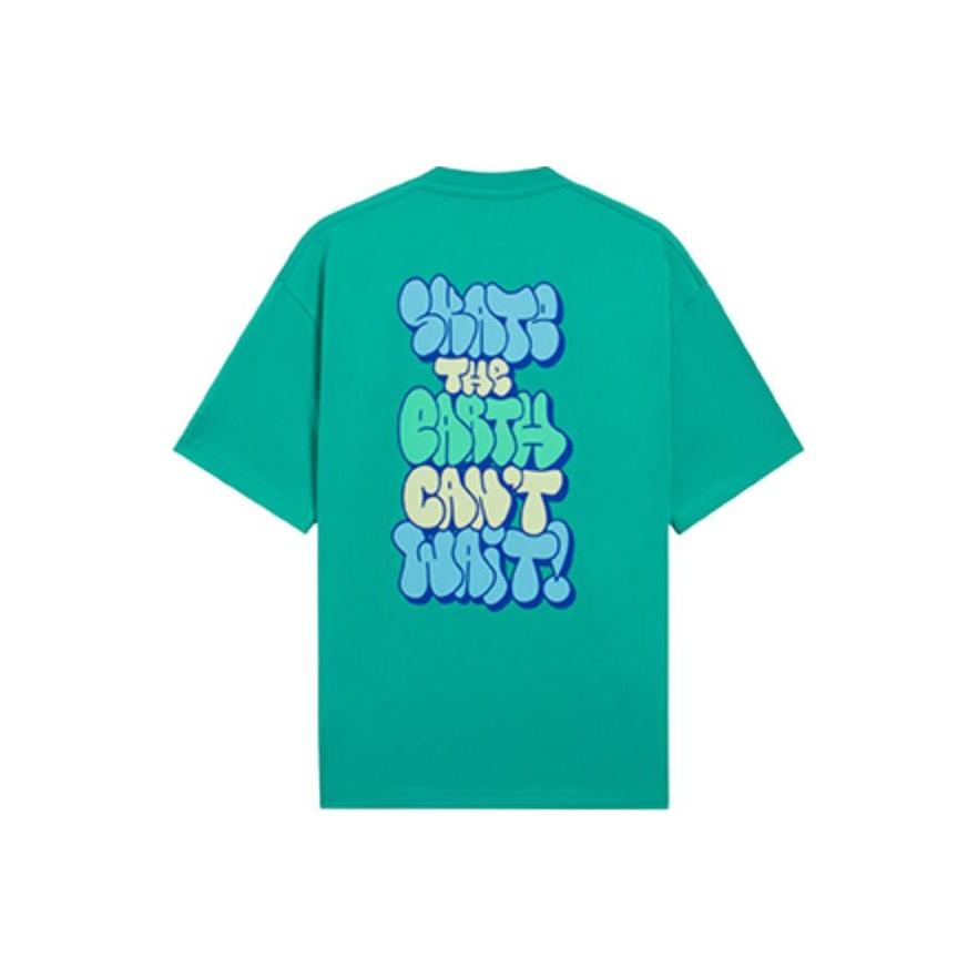 Li-Ning X Persue Artist Collaboration Skateboard Series Cartoon Letter Print Round Neck Casual Short Sleeve T-Shirt Unisex Tops Green AHSS295-2