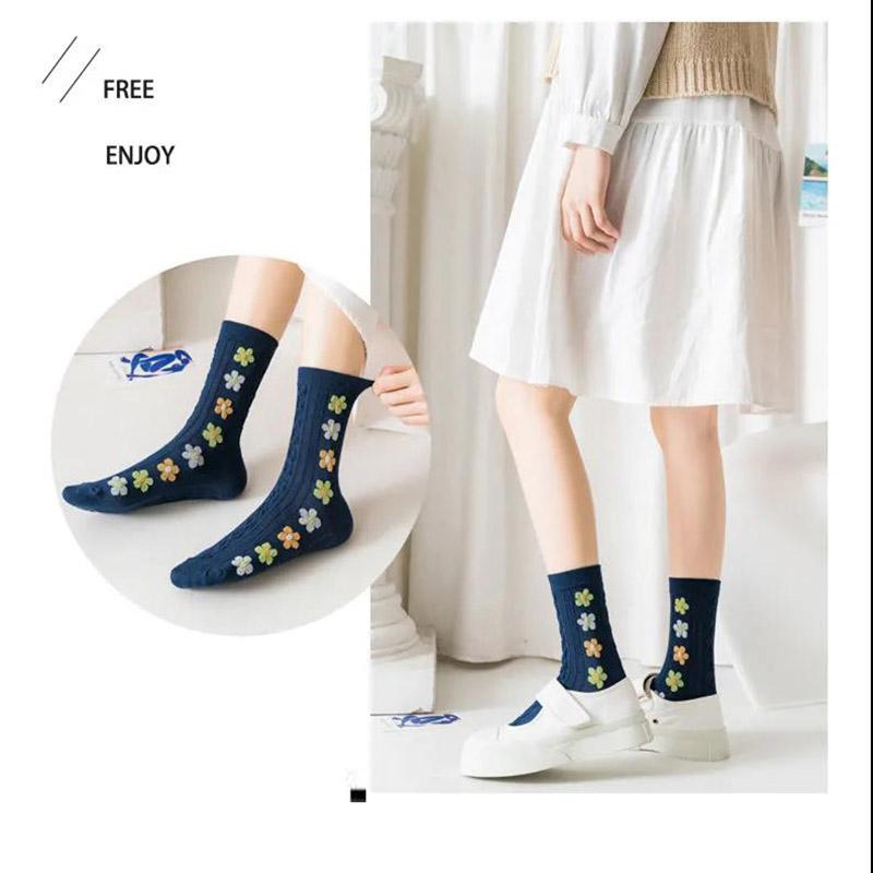 Three Pairs of Women's Socks Korean Fashion Plaid High Socks Autumn and Winter Retro Wild Pile Socks