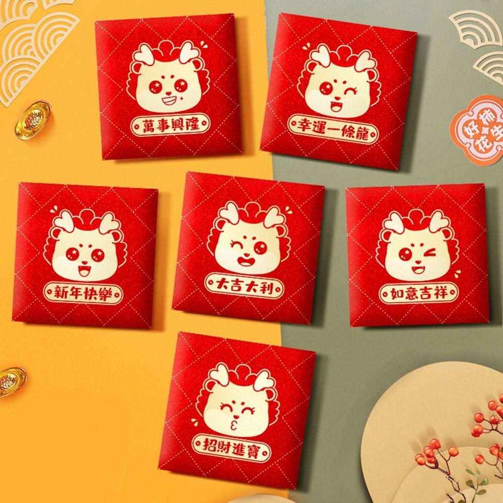 

Мешочек для денег на удачу Карман для денег Новогодний пакет 2024 Мешочек с благословениями 6 шт./набор Красный конверт Подарки для вечеринки 3