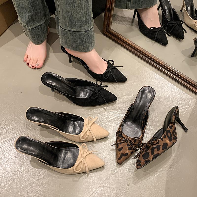 Új Leopárdmintás Női Magassarkú Papucs Spitze Orrú Vékony Alacsony Sarkú Szandál Női Papucs Cipő Zapatos Mujer