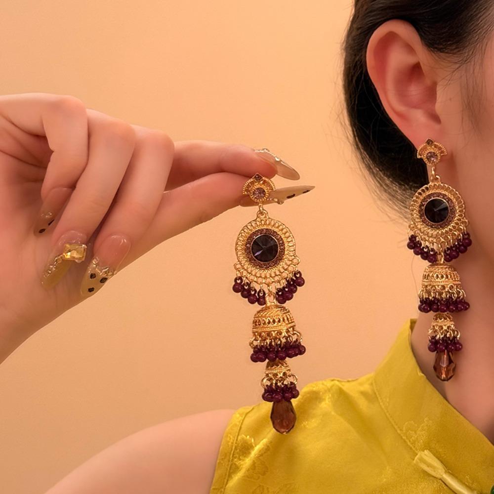 Luxury Bell Tassel Earrings Zinc Zinc Alloy Ethnic Style Ear Studs Rhinestone Pearls Ear Drop Birthday