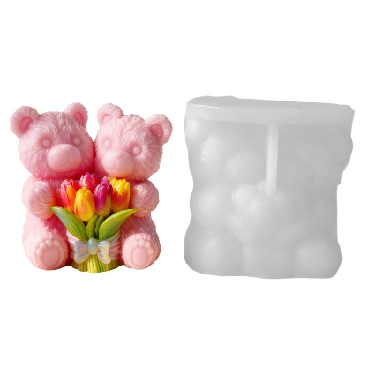 Professional Adorable Reusable Silicone Candle Mold Set With Realistic Bear Couple Design Perfect For Experts and Beginner