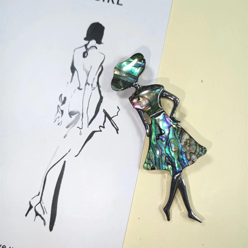 Art Nouveau Shell Dancer Brooch For Women Men With Handcrafted Inlay Fashion Accessory