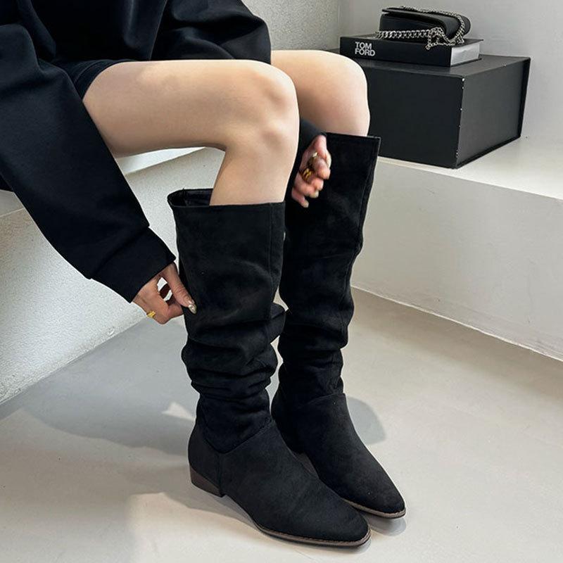 Thick Heel Low Heel Boots Women s Pleated Pile Boots Over Knee Women s Boots High Boots Children s Boots 40 чёрный 3360₽