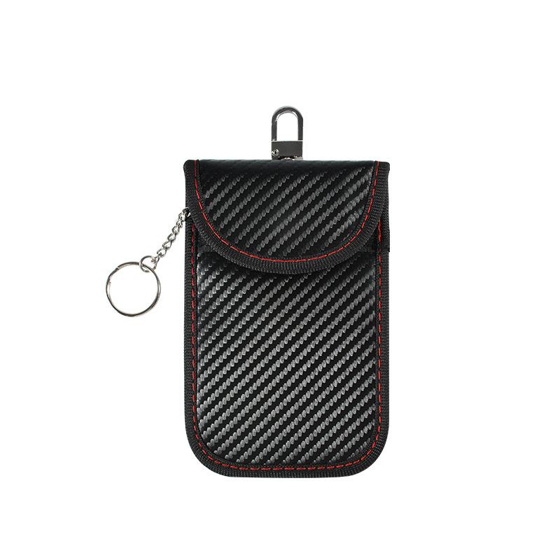 Carbon Fiber Leather RFID Car Key Signals Blocker Case With Key Hook Keyless Car Theft Pouch Faraday Car Key Bag