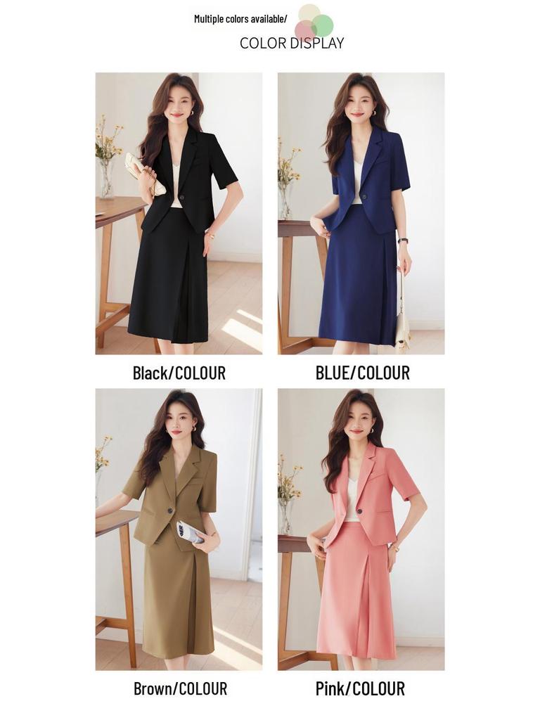 Women's Black Short-Sleeve Slim Fit Summer Blazer