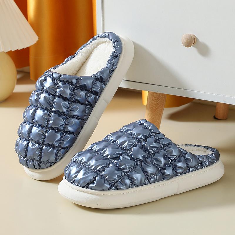 2024 Winter New Warm Cotton Slippers Women Simple Casual Platform Soft Fluffy Furry Shoes Female Indoor House Couple Slides