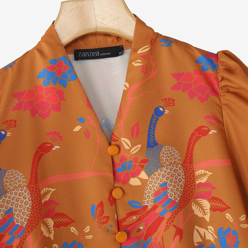 ZANZEA Women Casual V-Neck Summer Half Sleeve Print Blouse