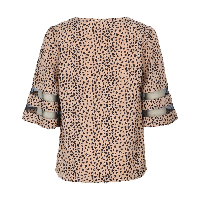 Blusas y camisas con cuello en V y mangas 1/2 con estampado de leopardo informal para verano y primavera para mujer