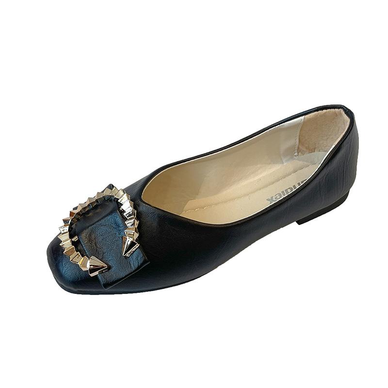 fashion Summer Women's Flats Round Toe Flat Shoes for Women Slip on Shallow Shoes Outdoor Dress Anti-slip Loafers Metal Decoration Flats