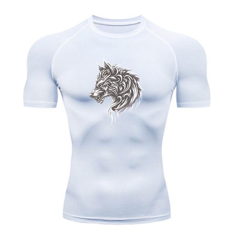 Men's Compression Workout T-Shirt, Stylish Angry Tribal Wolf