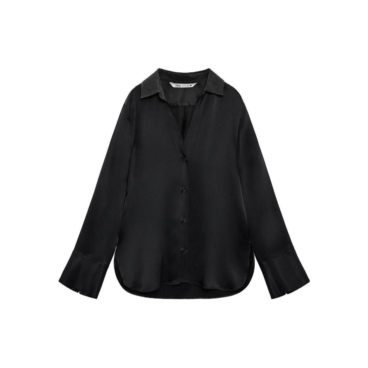 

Zara Satin Long Sleeve Shirt Women tops Black 02622966800 XS