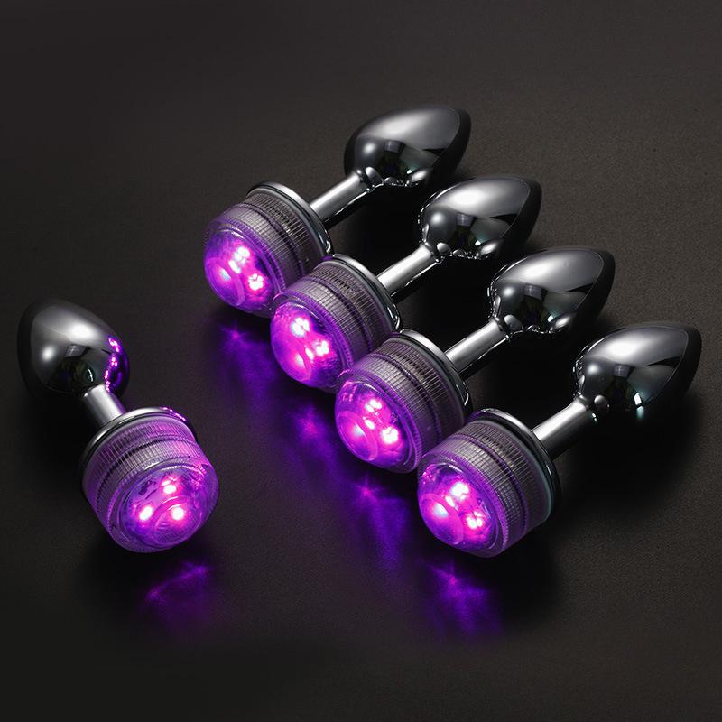 Colorful Anal Plug Led Glowing Butt Plug Vagina Massage Luminous Anal Tail Stainless Steel Butt Dilator Anus Sex Toys For Women