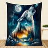 Majestic Wolf Howl Pattern At Sunset Flannel Printed Blanket Suitable for All Seasons Suitable for Living Office Sofa and Travel