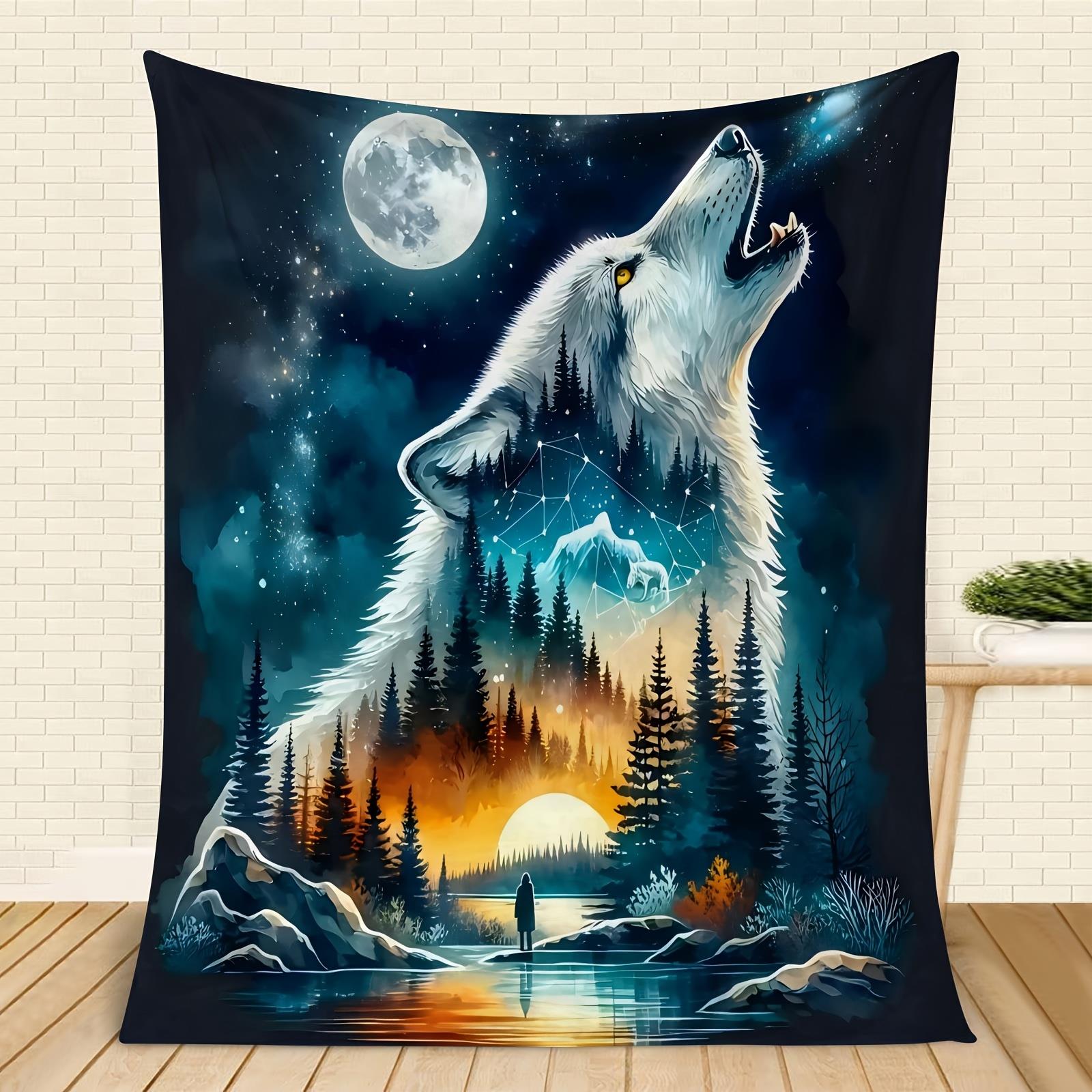 

majestic wolf howl pattern at sunset Flannel printed blanket suitable for all seasons suitable for living office sofa and travel 75x90cm