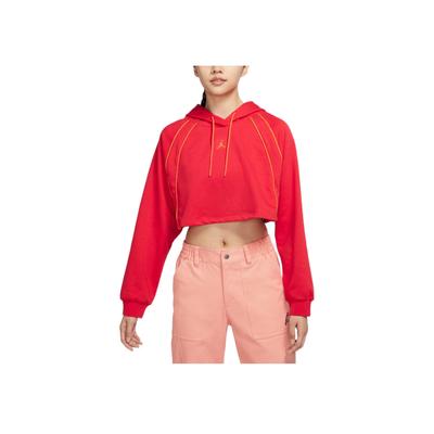 Logo Drawstring Hooded Cropped Long Sleeve Sweatshirt Women Tops Red DQ4391-612