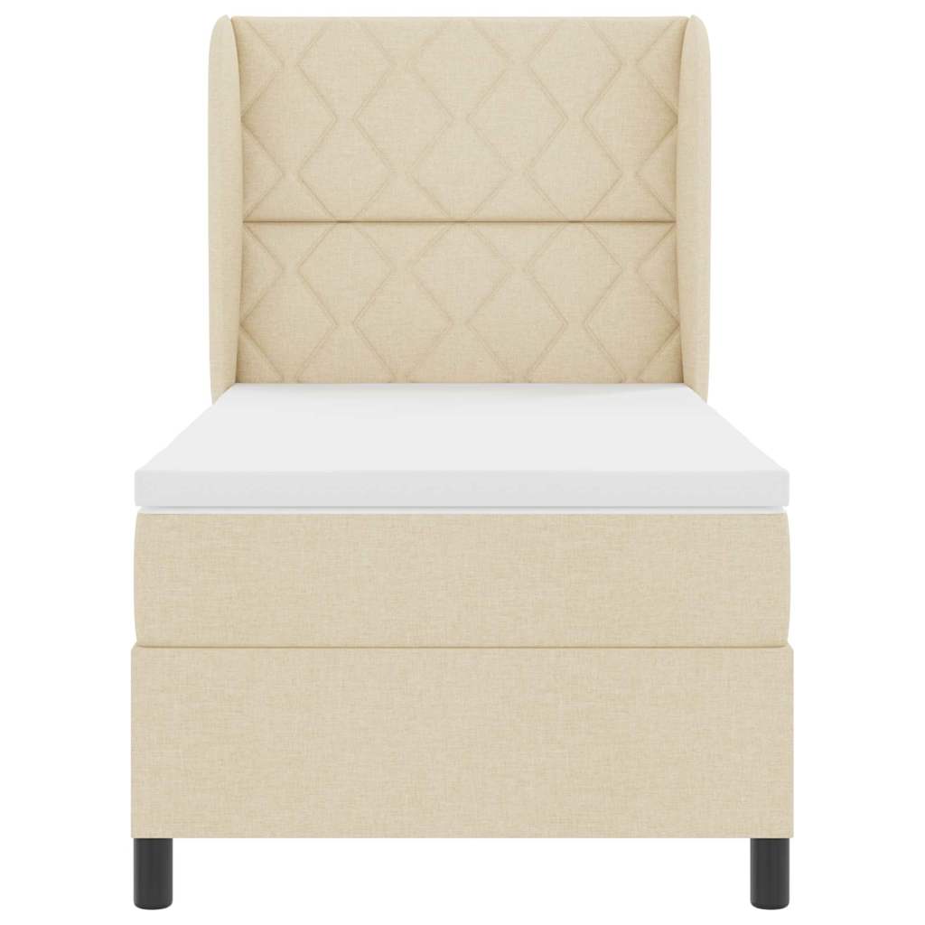 Box Spring Bed with Headboard Cream 90 x 200 cm Fabric