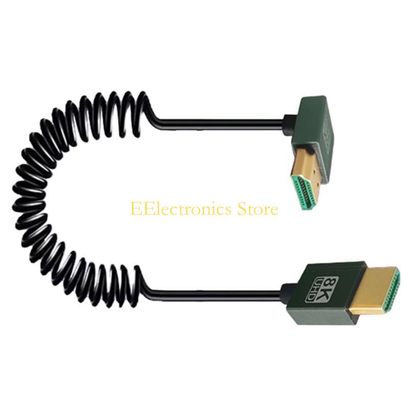 B03C High Performances HDMIcompatible Male to Male Coiled Cable 8K@60Hz Stretchable for Camera