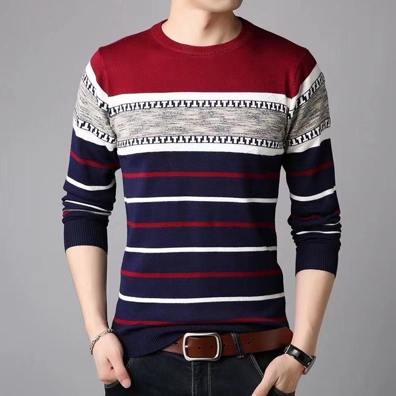 Men's Fall and Winter Ethnic Style Round Neck Knit Pullover Long Sleeve Warm Casual Pullover Loose Knit Pullover Sweater
