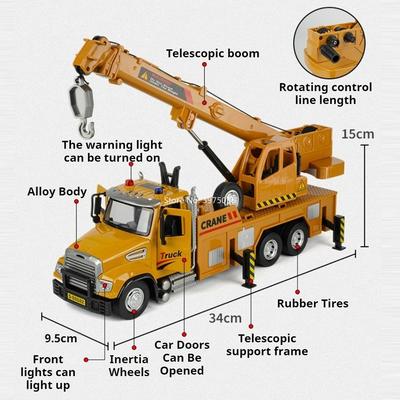 Crane Excavator Toys Cars Models Alloy Diecast Doors Opened Miniature Transport Vehicle Light Sound Mixer Truck Collectible Item