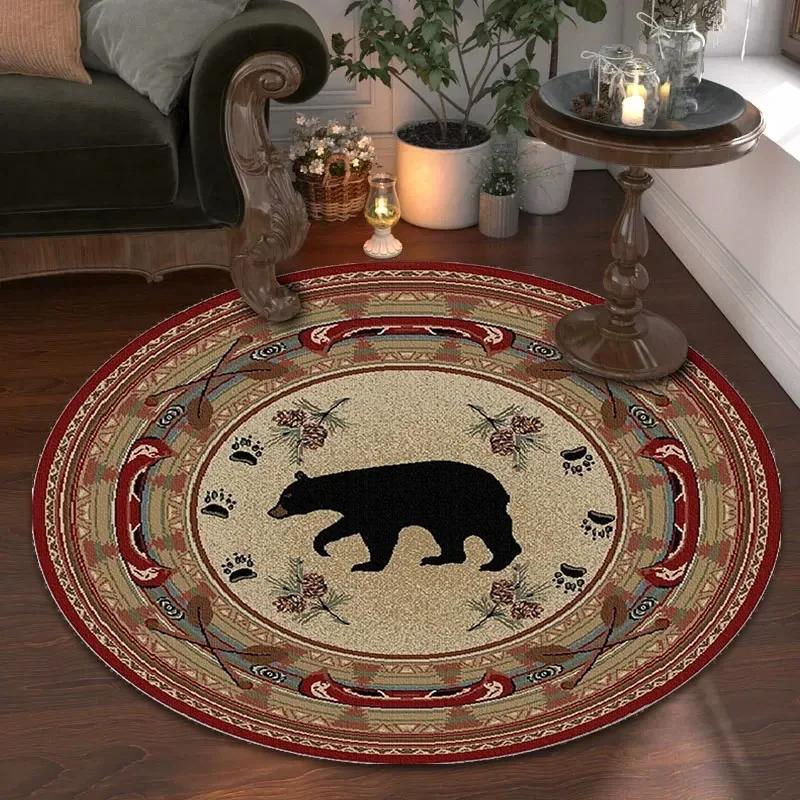 Nordic Retro Round Carpet for Living Room American Pastoral Styl Rug for Bedroom Home Decor Mat Non-slip Chair Mat Washable