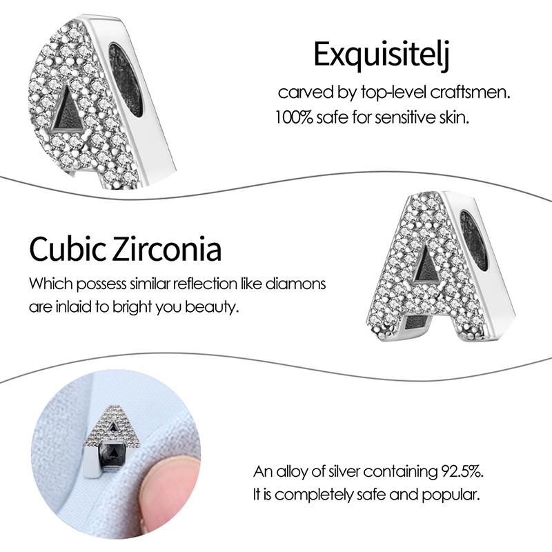 Classic 925 Silver 26 English Letters Charms Beads Sparkling Zircon Fit Qikaola 925 Bracelets DIY Jewelry Birthday Gift