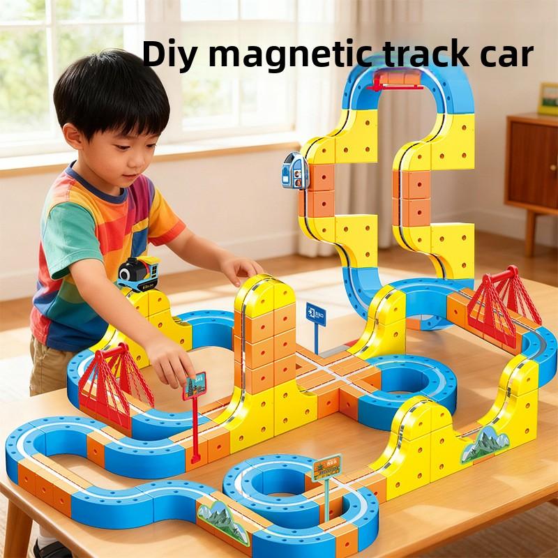 Kids Magnetic Rail Car Cube Toy Educational Toy DIY Building Blocks Magical Track Train Gravity Maze Toy Christmas birthday Gift