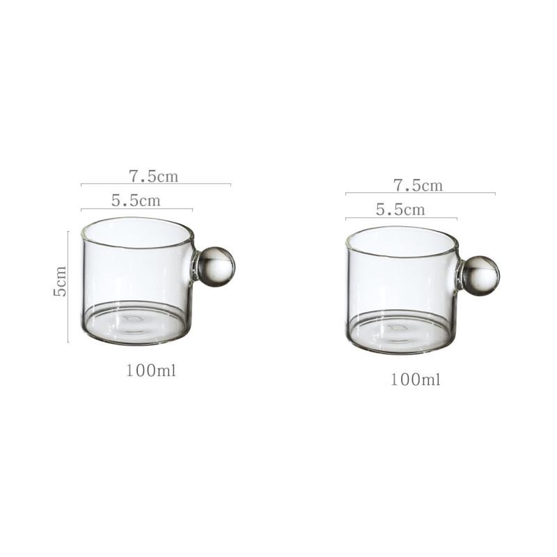 2/1PC 100ml Glass Cup Espresso Cups Home Glass Ball Handle Mini Coffee Latte Cup Tea Water Mug Steak Juice Bucket Table Decor