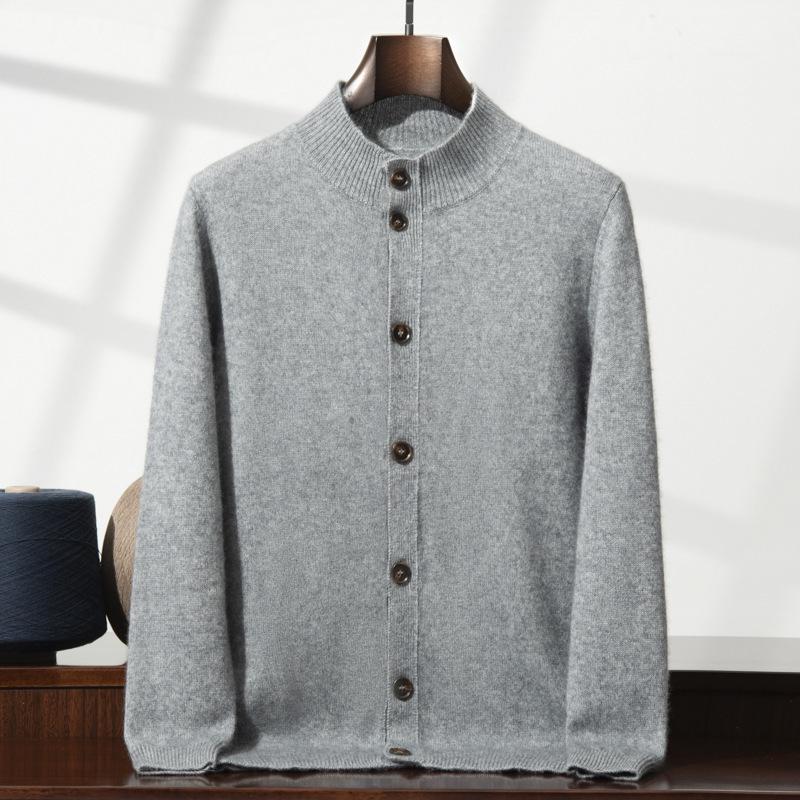 Men's Business Casual Cashmere Cardigan - Thick Stand Collar Wool Knit for Autumn & Winter